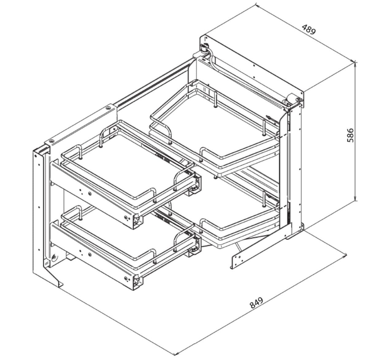 Dimensioned drawing of the Smart Corner unit, 849 x 489 x 586 mm | Smart Corner 尺寸圖 849 x 489 x 586 mm