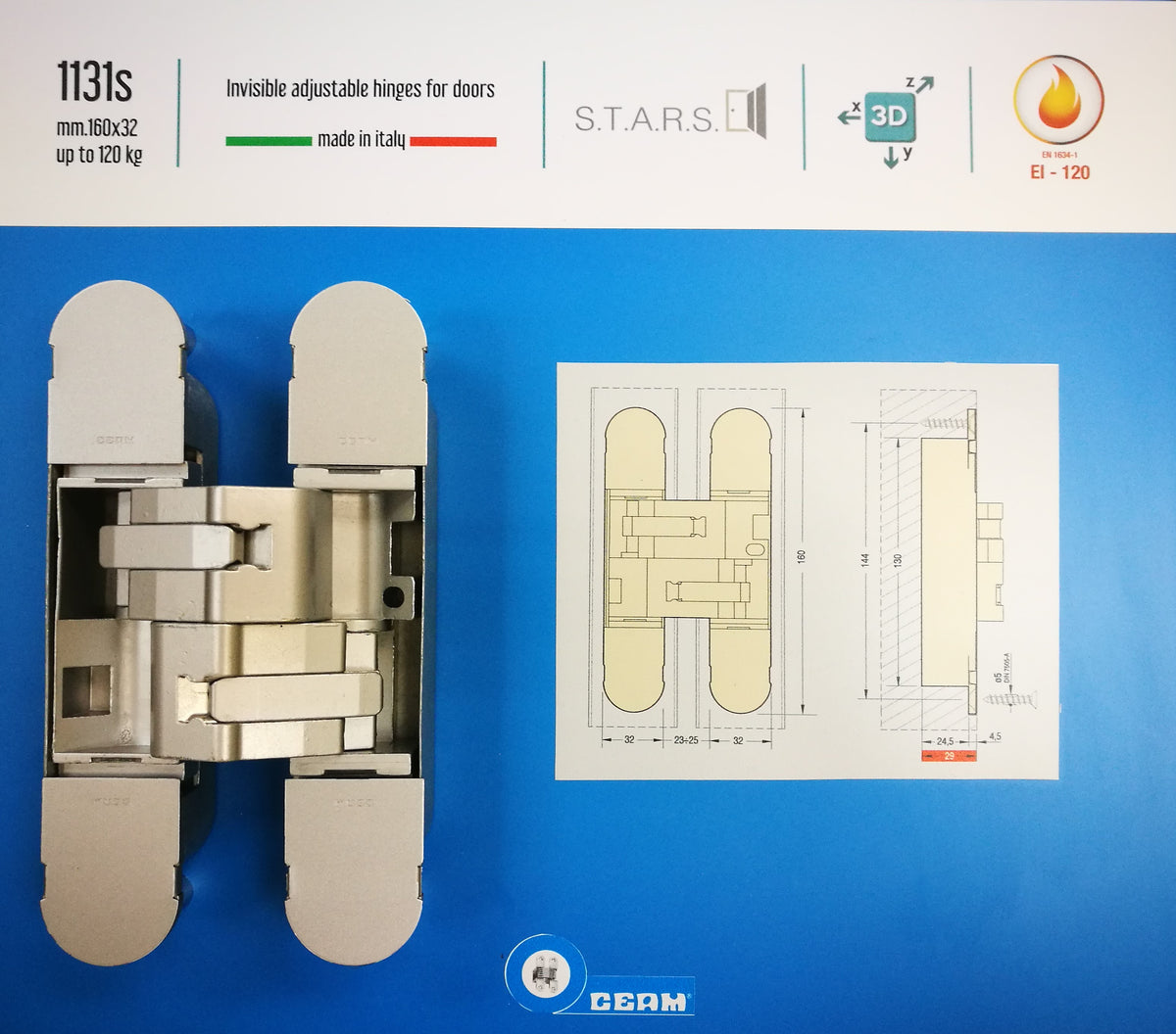 CEAM 1131S 3D Adjustable Concealed Door Hinge — Matt Chrome | 三維可調式隱藏鉸鏈 — 啞鉻