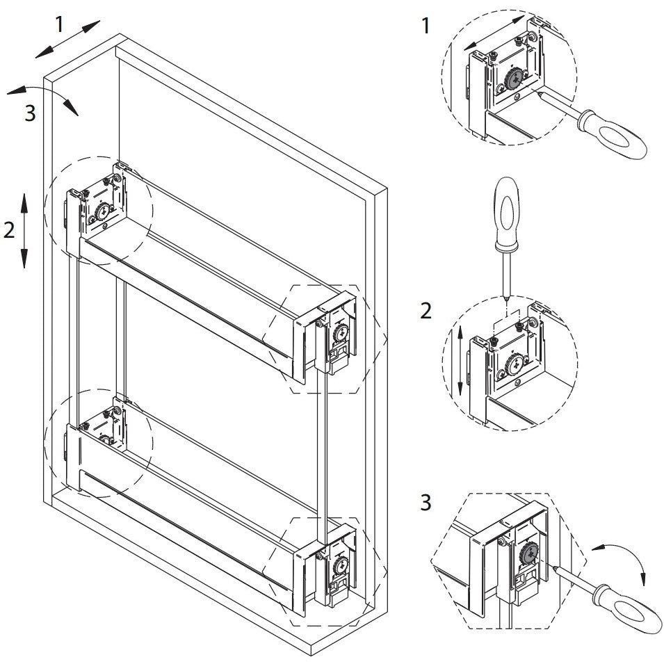 Installation diagram for the Essence side-mounted pull-out unit | Essence 側裝拉架安裝圖