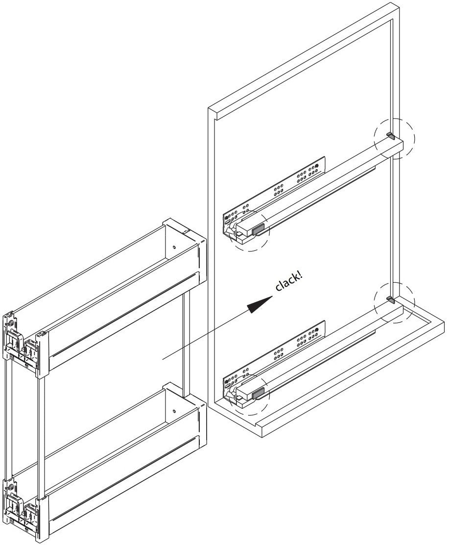 Installation diagram for the Wire side-mounted pull-out unit | Wire 側裝拉架安裝圖