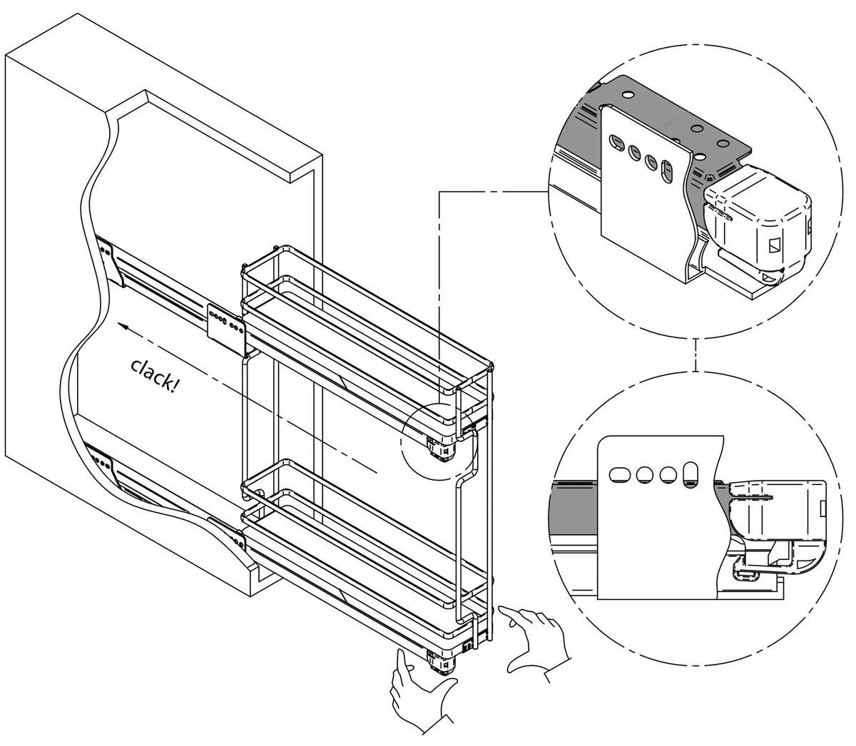 Mounting the pull-out unit to the cabinet side and door panel | 拉架安裝於櫃體側板及門板