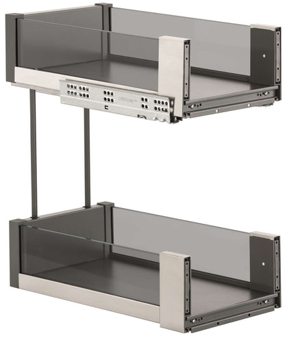 VIBO Essence 2-tier pull-out unit with smoked glass sides and dark grey base | Essence 系列 2 層拉架配煩灰玻璃圍欄
