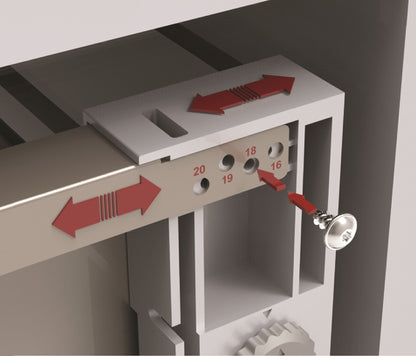 Adjustment for cabinet side thickness 16/18/19/20/22 mm | 適用櫃體側板厚度 16/18/19/20/22 mm 調節