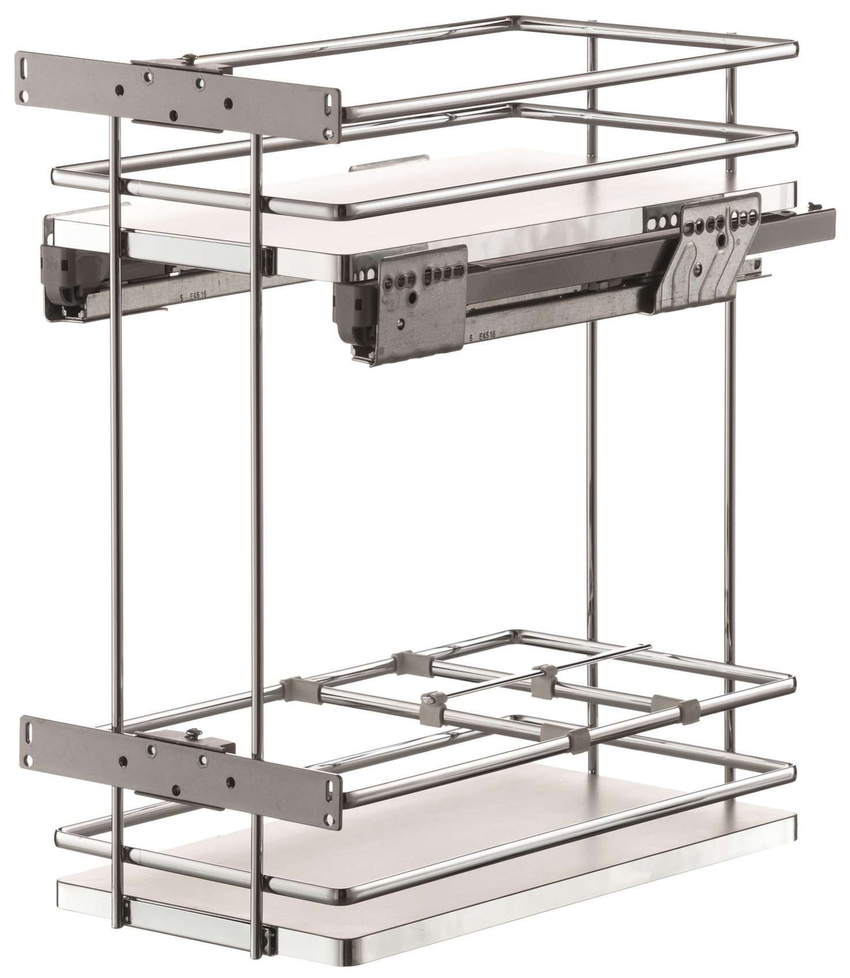 VIBO Galaxy 2-tier pull-out bottle organizer, chrome plated with white melamine bottoms | Galaxy 系列 2 層調味品拉架