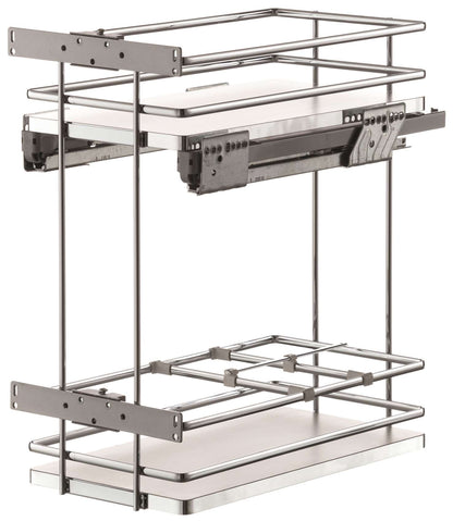 VIBO Galaxy 2-tier pull-out bottle organizer, chrome plated with white melamine bottoms | Galaxy 系列 2 層調味品拉架