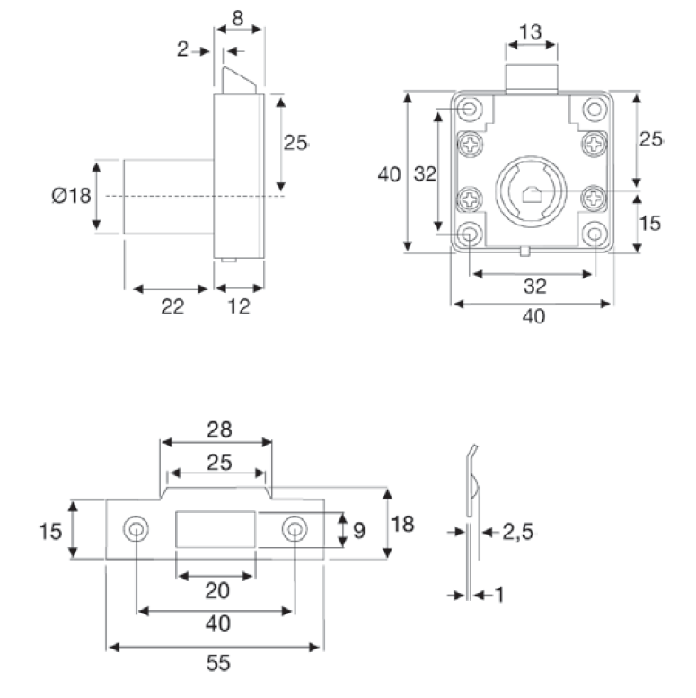 BMB HKL-147/H Slam Lock Housing for Drawer with Striking Plate | 平裝式斜口彈簧門抽屜鎖外殼連鎖門板