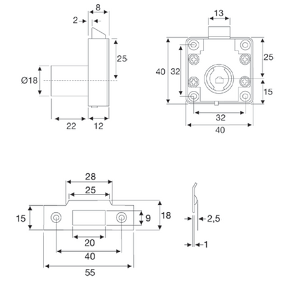 BMB HKL-147/H Slam Lock Housing for Drawer with Striking Plate | 平裝式斜口彈簧門抽屜鎖外殼連鎖門板